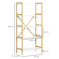 HOMCOM Scaffalatura a 5 Piani in Bamboo e MDF, Mobile Libreria per Soggiorno, Cucina e Camera da Letto, 70x37.5x150 cm(m-3)