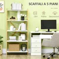 HOMCOM Scaffalatura a 5 Piani in Bamboo e MDF, Mobile Libreria per Soggiorno, Cucina e Camera da Letto, 70x37.5x150 cm(m-4)