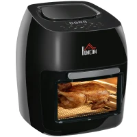 HOMCOM Friggitrice ad Aria 8 in 1 da 11 Litri 1800W, con Accessori e Schermo LED 32x35.6x37.9 cm Nera(m-1)