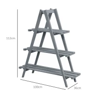 Outsunny Suporte de Madeira para Plantas Dobrável de 3 Níveis com Estrutura em Forma de A para Jardim Pátio 100x36x112 cm Cinza(m-3)