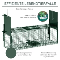 Outsunny Pułapka na żywe zwierzęta, precyzyjny mechanizm łapania, 60 x 18 x 20 cm, Zielony(m-6)