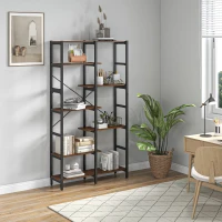 HOMCOM Grande Scaffale Libreria da Parete in Legno e Metallo Nero con 6 Ripiani, Stile Vintage Industriale, 100x30x182cm(m-2)