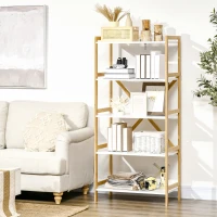 HOMCOM Scaffalatura a 5 Piani in Bamboo e MDF, Mobile Libreria per Soggiorno, Cucina e Camera da Letto, 70x37.5x150 cm(m-2)