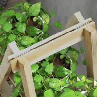 Outsunny Suporte de Madeira para Plantas Dobrável de 3 Níveis com Estrutura em Forma de A para Jardim Pátio 100x36x112 cm Natural(m-8)