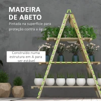 Outsunny Suporte de Madeira para Plantas Dobrável de 3 Níveis com Estrutura em Forma de A para Jardim Pátio 100x36x112 cm Natural(m-6)