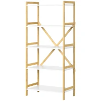 HOMCOM Scaffalatura a 5 Piani in Bamboo e MDF, Mobile Libreria per Soggiorno, Cucina e Camera da Letto, 70x37.5x150 cm(m-10)