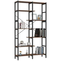 HOMCOM Grande Scaffale Libreria da Parete in Legno e Metallo Nero con 6 Ripiani, Stile Vintage Industriale, 100x30x182cm(m-1)