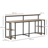 HOMCOM Scrivania Doppia con Scaffali e Mensola per Monitor in Stile Industriale, Scrivania con Libreria Salvaspazio per Ufficio e Studio in Metallo e MDF, 200x53x100cm, Nero Marrone(m-3)