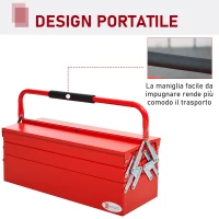 DURHAND Cassetta Porta Attrezzi in Acciaio Pieghevole con 5 Vassoi, Valigetta Porta Attrezzi 56x20x41 cm, Rosso(m-5)