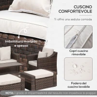 Outsunny Salotto da Esterni in Rattan, Set 6 Pz con Divanetto da Giardino, Poltrone e Tavolino, Marrone(m-5)
