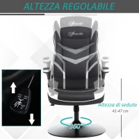 Vinsetto Poltrona da Gaming da Ufficio Ergonomica, Altezza Regolabile, Base Fissa, Braccioli Pieghevoli Nero e Bianco(m-5)