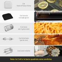 HOMCOM Friggitrice ad Aria 8 in 1 da 11 Litri 1800W, con Accessori e Schermo LED 32x35.6x37.9 cm Nera(m-7)