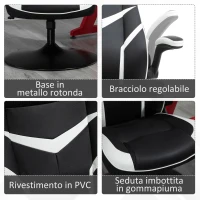 Vinsetto Poltrona da Gaming da Ufficio Ergonomica, Altezza Regolabile, Base Fissa, Braccioli Pieghevoli Nero e Bianco(m-4)
