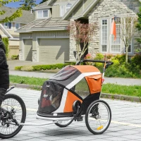 PawHut Dog Bike Trailer 2-in-1 Pet Stroller for Large Dogs Cart Foldable Bicycle Carrier Aluminium Frame with Safety Leash Hitch Coupler Reflector Flag Orange(m-2)