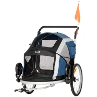 PawHut Remorque à vélo pour chien convertible jogger 2 en 1 pour animaux avec drapeau réflecteurs roues arrières gonflables aluminium(m-10)
