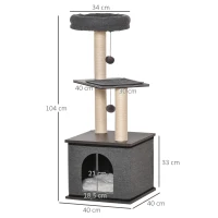 PawHut Cat Tree Cat Toy Climbing Tree Play Options Play Sisal Play Rope PB Board Sisal Dark Gray 40 x 40 x 104 cm(m-3)