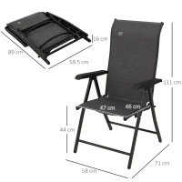 Outsunny Set of Two Folding Garden Chairs, with Seven-Position Adjustable Backs - Grey(m-3)