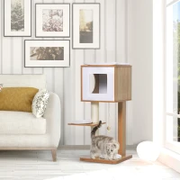 PawHut Kratzbaum Katzenbaum Katzenmöbel mit Höhle & Sisalpfosten 4 Kissen MDF 50 x 40 x 91 cm(m-2)