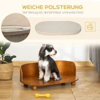 PawHut Haustiersofa Hundesofa mit Kissen Erhöhtes Katzensofa Hundecouch Hundebett mit Kissen Indoor weich Mehrschichtenplatte Braun+Cremeweiß 71 x 42,5 x 23 cm(m-6)