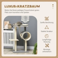 PawHut Krabpaal Klimboom, 1 kattenhol, 2 ligplatforms, 60B x 40D x 104H cm , Grijs + Natuur(m-4)