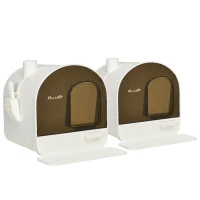 PawHut Lot de 2 bacs à litière pour chat maison de toilette porte battante, pelle et filtre inclus dim. 43L x 44l x 47H cm(m-6)