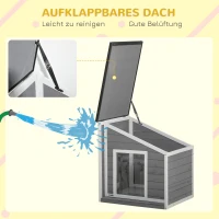 PawHut Domek dla psa z drewna sosnowego, odporny na warunki atmosferyczne, dach asfaltowy, 71 cm x 58 cm x 77 cm, Szary + Biały(m-6)