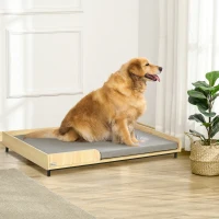 PawHut Cuccia per Cani Rialzata con Cuscino Removibile e Lavabile, in Truciolato e Acciaio, 110x70x15.5cm, Grigio(m-2)