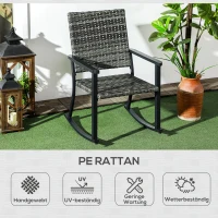 Outsunny Fotel bujany zewnętrzny, imitacja rattanu, stal nierdzewna, 62 x 75 x 95 cm, Szary/Czarny(m-6)