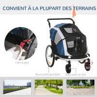 PawHut Remorque à vélo pour chien convertible jogger 2 en 1 pour animaux avec drapeau réflecteurs roues arrières gonflables aluminium(m-6)