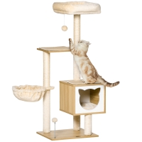 PawHut Cat Tree Cat Scratching Post with Cat Cave Platform Height 126 cm Wooden Cat Climbing Tree Particle Board Sisal Short Plush Beige 48 x 40 x 126 cm