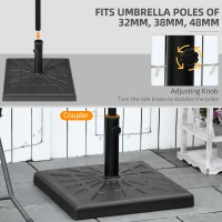 Outsunny 19kg Resin Garden Parasol Base Holder - Square Outdoor Market Umbrella Stand, Weight for Poles of Φ32mm, Φ38mm, and Φ48mm, Black(m-4)