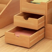 HOMCOM Lot de 2 boîtes de Rangement de Bureau - Organiseur de Bureau - 7 Compartiments, 2 tiroirs - Bambou Verni(m-9)