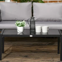 Outsunny 4 Piece Metal Garden Furniture Set - Includes Tempered Glass Coffee Table, Texteline Pocket, Outdoor Patio Set with Loveseat, Single Armchairs and Padded Cushions, Light Grey(m-8)