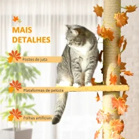 PawHut Árvore para Gatos do Chão ao Teto 37x21x202-242 cm Torre Arranhador para Gatos com Altura Ajustável 3 Plataformas Laranja(m-6)