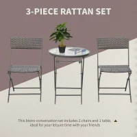 Outsunny 3 Piece Rattan Bistro Set, Patio Balcony Furniture with 2 Folding Rattan Chairs and Glass Coffee Table, for Garden, Balcony, Outdoor, Brown(m-5)