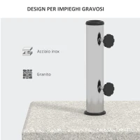 Outsunny Base per Ombrellone da Giardino 25kg per Pali da Ø32mm, Ø38mm e Ø48mm, in Granito e Acciaio Inox, 38x38x38 cm, Grigia(m-5)