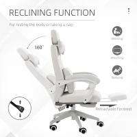 Vinsetto Linen-Look Office Chair, with 160° Reclining Back and Footrest - White(m-6)
