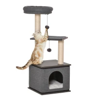 PawHut Cat Tree Cat Toy Climbing Tree Play Options Play Sisal Play Rope PB Board Sisal Dark Gray 40 x 40 x 104 cm(m-1)