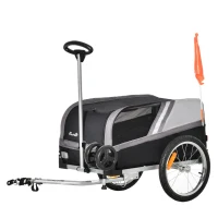 PawHut 2-in-1 Hundeanhänger Trolley Lastenanhänger lagerbar Zustange Flagge atmungsaktiv Metall Oxford- Gewebe Schwarz + Silber 130 x 64 x 92 cm(m-10)