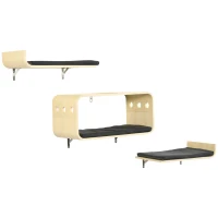 PawHut Kletterwand für Katzen, 2 Liegeflächen, 1 Katzenhöhle, abnehmbare Bezüge 59 cm x 30 cm x 27,5 cm, Natur + Schwarz(m-10)