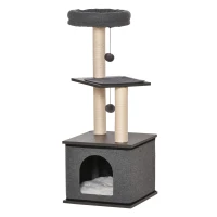 PawHut Cat Tree Cat Toy Climbing Tree Play Options Play Sisal Play Rope PB Board Sisal Dark Gray 40 x 40 x 104 cm(m-6)