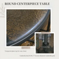 Outsunny 5 Pieces PE Rattan Dining Sets - 80cm Round Glass Top Garden Dining Table with Umbrella Hole, Outdoor Folding Armchair for Camping, Mixed Grey(m-5)