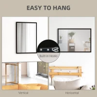 HOMCOM Wall Bathroom Mirror, 70 x 50 cm Wall-Mounted Mirror for Living Room, Bedroom, Hallway, Black(m-5)