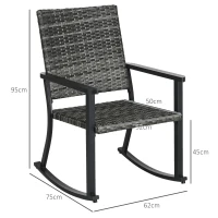 Outsunny Fotel bujany zewnętrzny, imitacja rattanu, stal nierdzewna, 62 x 75 x 95 cm, Szary/Czarny(m-3)