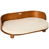 PawHut Haustiersofa Hundesofa mit Kissen Erhöhtes Katzensofa Hundecouch Hundebett mit Kissen Indoor weich Mehrschichtenplatte Braun+Cremeweiß 71 x 42,5 x 23 cm(m-1)