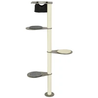 PawHut Drapak z Hamakiem, 3 Poziomy, Sznurek sizalowy, 50 cm x 34 cm x 185 cm, Szary + Naturalny(m-10)