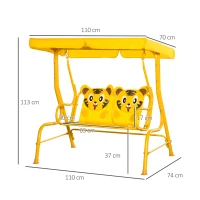 Outsunny Kinder Hollywoodschaukel 2-Sitzer Kinderschaukel mit verstellbarem Sonnendach Gartenschaukel für 3-6 Jahre Kinder Metall Gelb 110 x 74 x 113 cm(m-3)