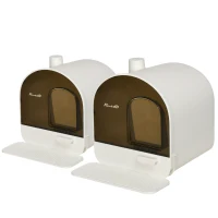 PawHut Lot de 2 bacs à litière pour chat maison de toilette porte battante, pelle et filtre inclus dim. 43L x 44l x 47H cm(m-1)