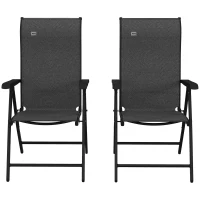 Outsunny Set of Two Folding Garden Chairs, with Seven-Position Adjustable Backs - Grey(m-8)