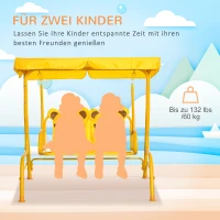 Outsunny Kinder Hollywoodschaukel 2-Sitzer Kinderschaukel mit verstellbarem Sonnendach Gartenschaukel für 3-6 Jahre Kinder Metall Gelb 110 x 74 x 113 cm(m-7)